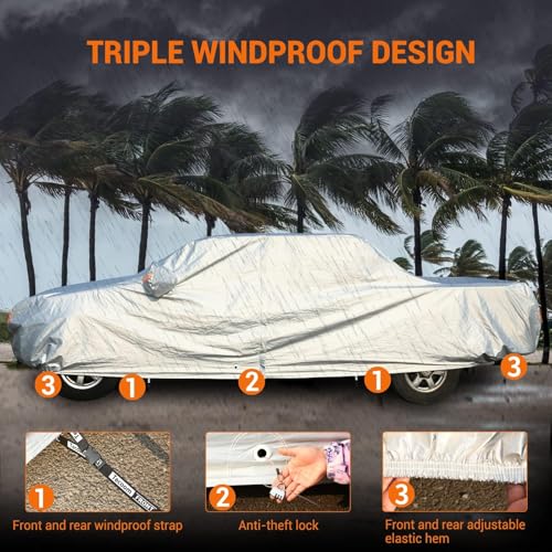 Image of Tecoom Truck Cover Waterproof All Weather, 3 Layers with Zipper Door /Lock, Outdoor Pickup Full Exterior Covers with Fleece Lining Cotton, Universal Fit Regular /Extended /supercrew Cab