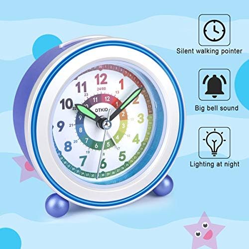 DTKID Children Silent Alarm Clocks Bedside Non Ticking Battery Powered Table Clocks for Boys Girls Luminous Large Display Snooze Light Function for Bedroom Office [Energy Class A+++]
