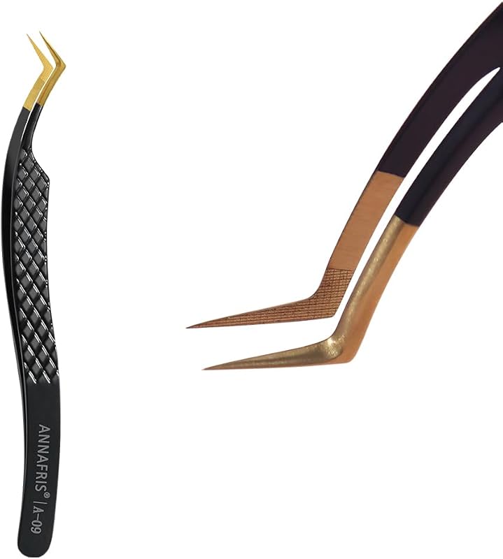 Pinça ANNAFRIS para extensão de cílios com ponta de fibra Tweezers-A09, preta