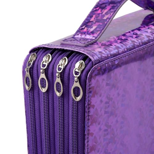 Image of Large Capacity Colored Pencil Case - 200 Slots PU leather with Zipper Closure Portable Organizer for Watercolor Pencils Ideal for Artists for Artists (Purple)