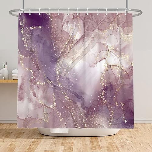 SDOTPMT 120x180cm Purple Abstract Marble Shower Curtain Golden Sequins Swirl Texture Bath Curtain Modern Classic Aesthetic Bathtub Curtain for Women Bathroom Decor Polyester with Hooks - Image 3