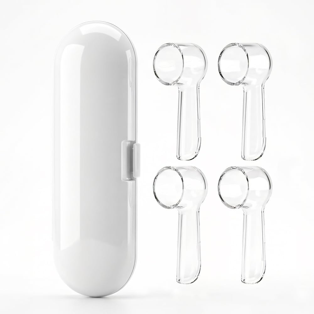 Electric Toothbrush Travel Case for Oral-B Toothbrushes - 4 Pcs Toothbrush Head Covers Compatible with Oral B Electric Toothbrush Heads (White)