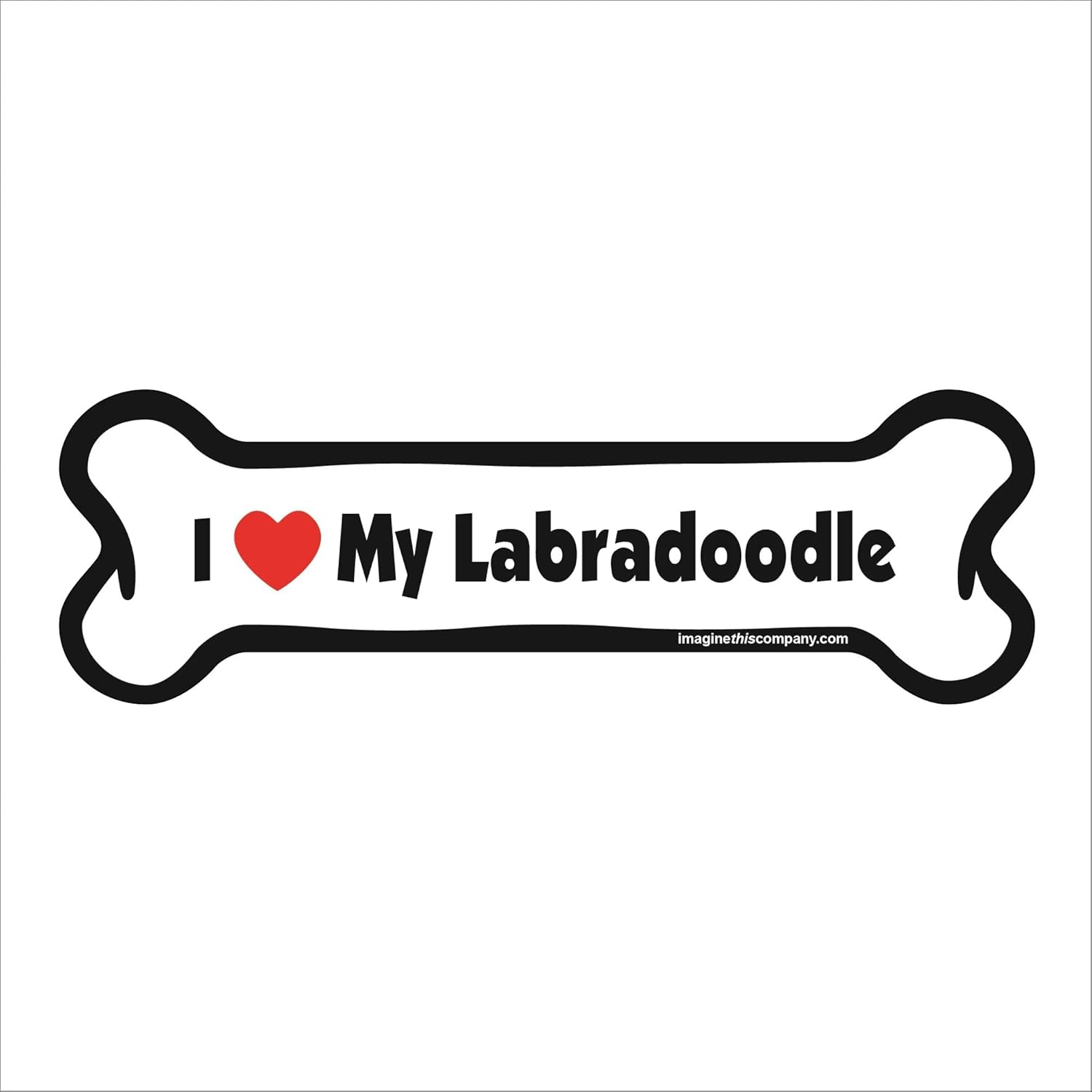 Imagine This Company I Love My Breed Bone Shaped Pet Magnet; Removable Magnets for Cars, Fridges, Lockers & More, Stylish Pet Inspired Car Accessories, 2 x 7 inches, 1 Item, White/Black, Labradoodle
