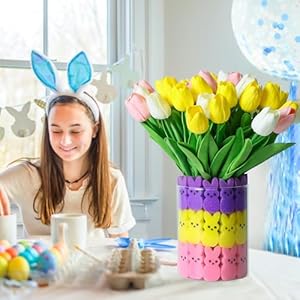 Easter Decorations - Easter Little Bunnies Decor - 15 pcs Artificial Tulips with 45 pcs Bunnies Vase Filler Set, Spring Home Decoration Centerpieces for Tables, NO VASE Easter Decorations Easter Little Bunnies Decor 15 pcs Artificial Tulips with 45 pcs Bunnies Vase Filler Set Spring Home Decoration Centerpieces for Tables NO VASE