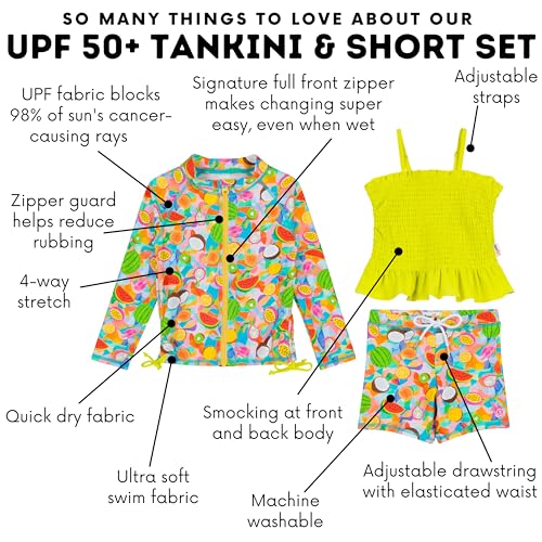 Image of SwimZip Girls' 3 Pc Swim Set w /Long Sleeve Rash Guard, Tankini & Shorts UPF 50+
