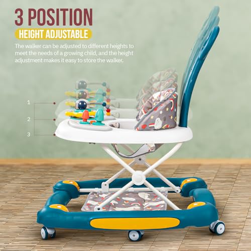 Image of Baybee 3 in 1 Awry Baby Walker for Kids with Rocker & Push Handle, Kids Walker with 3 Adjustable Height, Mat & Musical Toy Bar | Activity Walker for Baby | Push Walker Baby 6-18 Months Boy Girl (Blue)
