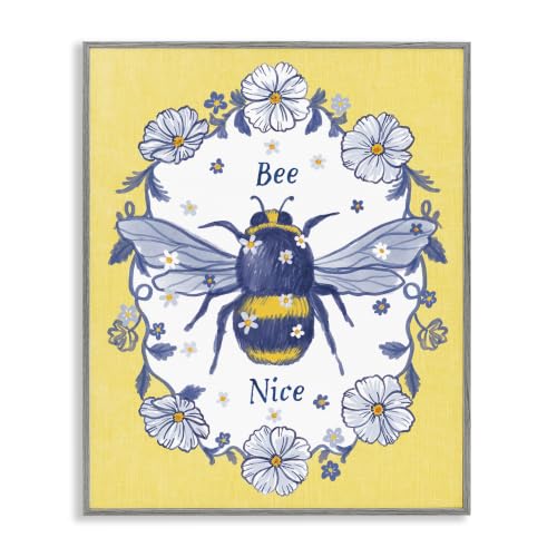Bee Nice Floral Insect Wreath, 11 x 14 Inch Framed Giclée Print