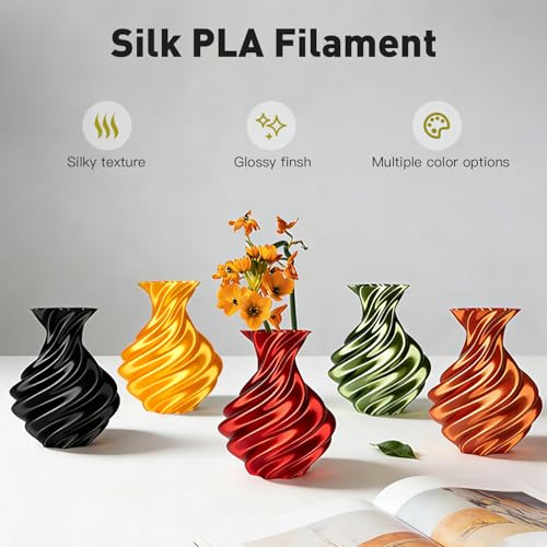Image of ERYONE Silk Filament PLA+ 1.75mm Upgraded Shiny 3D Printer Filament, Gloss Finish, Fit Most FDM Printer Stable Printing,1kg (2.2LBS) /Spool, Black