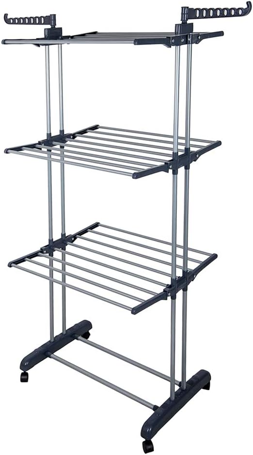 TopHomer Washing Clothes Folding Horse Airer Indoor Outdoor Laundry Drying Rail Rack Hanger with 2 Hooks and Wheels
