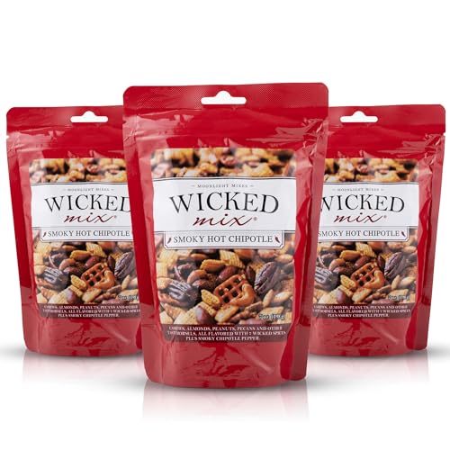 Image of Wicked Mix Snack Mix with Mixed Nuts - Sweet and Salty Snacks Trail Mix Snack Packs with Almonds, Cashews, Pretzels, Pecans - Healthy Snacks Zero Trans Fat in Resealable Bag (Smoky Hot Chipotle, Pack of 3)