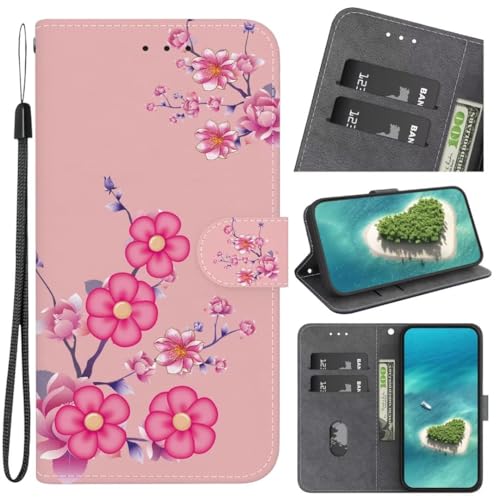 Hülle für Sony Xperia L3 Handyhülle [Premium PU Leder] [Kartenfach] [Standfunktion] TPU Stoßfest Schutzhülle Klapphülle Handytasche Lederhülle für Sony Xperia L3,Kirschblüte