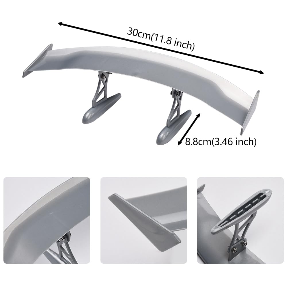 XIMINZ Mini Spoilers for Cars 11.8Inch Universal Auto Car Tail Wing Silvery Texture Cool Decoration Non-Punching Tiny Trunk Spoiler Automotive Exterior Accessories RC Car Modified Parts