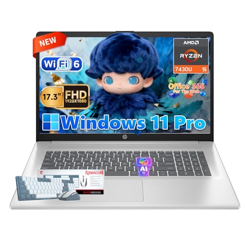Image of HP 17 inch laptops, AMD Ryzen 5 7430U(Beats i7-1355U) 64GB RAM 2TB NVMe SSD Windows 11 Pro, Radeon Graphics, 17.3 inch FHD IPS, USB-C, Numeric Keyboard, Patented KB Kit