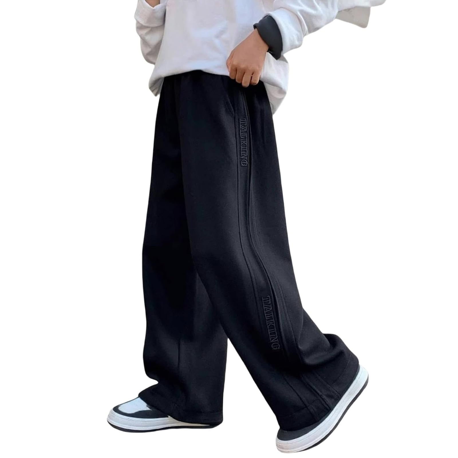 Pantalon de Jogging Sportif pour garçon à Jambes Larges, Pantalon de Sport d'automne décontracté, Taille élastique, Pantalon Baggy, Pantalon de Jogging avec Ourlet Ouvert pour Enfants et Adolescents