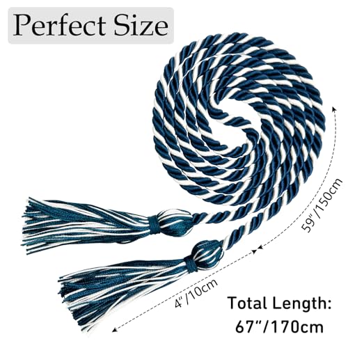 Image of Graduation Honor Cords Navy Blue and White Honor Cords with Tassels for Graduation Students