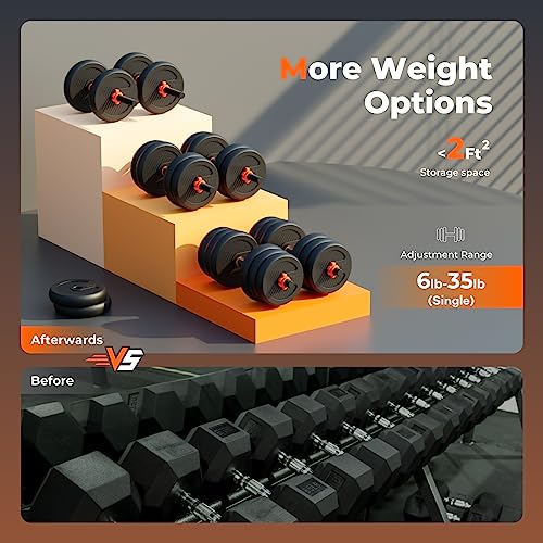 Feierdun Adjustable Dumbbells, 70Lbs Free Weight Set With Connector, 4 In1 Dumbbells Set Used As Barbell, Kettlebells, Push Up Stand, Fitness Exercises For Home Gym Suitable Men/Women #TOP2