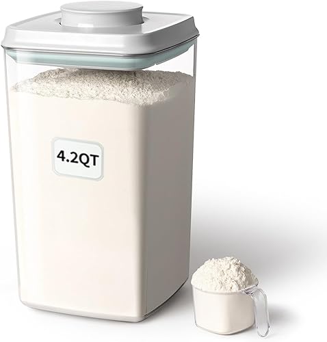 Recipiente hermético de almacenamiento de alimentos con tapa y cuchara de 4.4 fl oz, 4 L4.2 cuartos de galón sin BPA, contenedor de arroz, harina,