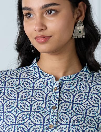 Image of Amazon Brand - Myx Women's Screen Print Straight Printed Regular Cotton Short Kurti (Available in Plus Sizes)
