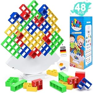 48 Pcs Tetra Tower Balance Stacking Game Toys, Stack Attack 2 Players Team Building Blocks Board STEM Toys Game for Kids Adult Family Travel Party, Boys Girls Gifts