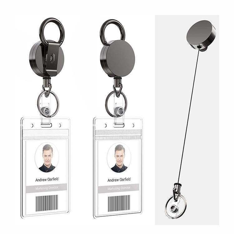Image of AccuPrints Pack of 1 Retractable Id Card Holder, Keychain Badge Holder, Zinc Alloy Metal Carabiner Keychain 26.7 inches Retractable Steel Wire Reel Design Utility Keyring for Keys, Badge, Cards