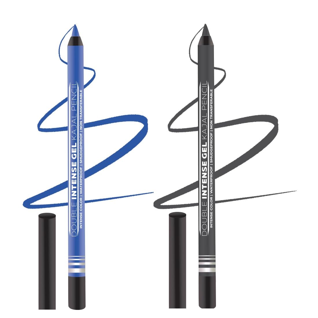 Seven Seas Double Intense Non Transfer Gel Kajal 24hr Stay Water Proof, Smudge Proof Longlasting Formula (Electric Blue, Black_Combo2) (1.5g each)