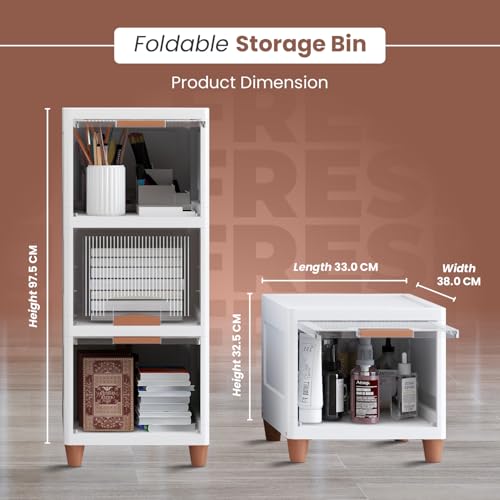 Image of JD FRESH 3 Tier Plastic Wardrobe Organizer /Foldable Cupboard for Storage /Stackable Storage Cabinet /Drawers for Storage Box /Multipurpose Storage Rack /Plastic Wardrobe Organizer (Transparent)