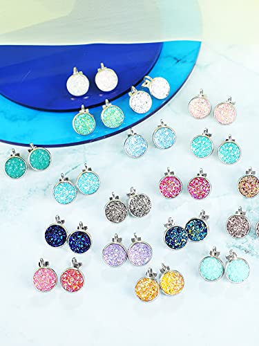 32 Pairs Faux Druzy Clip On Stud Earrings Bohemian Round Stud Ear Clip Stainless Steel Earrings Jewelry For Women Girls (Clip-On Style) #TOP6