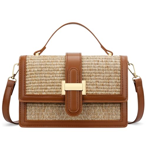 KKXIU Bolsas transversais de palha com alça superior para mulheres, bolsas e bolsas de mão de palha de verão bolsa de praia embreagem de ombro, Marrom A