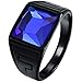 LWLH Men Vintage Square CZ Crystal Stone Titanium Steel Ring Band Gothic Biker Knight Sapphire Blue Black Szie 10