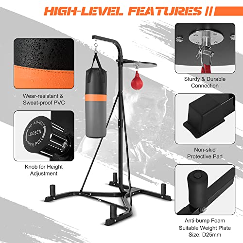 Gymax Boxing Stand With Filled Punching Bag & Speed Ball, 2 In 1 Height Adjustable Heavy Duty Boxing Station With Sandbag & Weight Plate Rack, Free Standing Box Machine For Adults Teenagers (Black) #TOP2