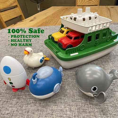 OKGIUGN Ferry Boat Toys Set with 4 Cars and 4 Wind Up Bath Swimming Toys, Kids Bath Toy Floating Vehicle Whales Submarines Swans Rockets, Bathtub Bathroom Pool Beach Toys for Toddlers Boys Girls Kids - Image 5