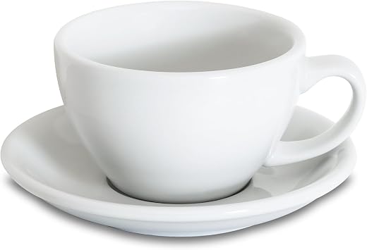 Loveramics Latte Art Mug with Saucer, 10 oz Ceramic Coffee cups with Round Bottom for Latte, Cappuccino, Tea, Espresso, Thick-walled Stoneware Cup Set for Barista - Regular Colours White, 10OZ