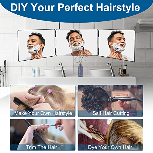 Lmznxcz 3 Way Mirror For Self Hair Cutting,360 Haircuts Mirror Men For Barber Use Tools,To See Back Of Head,Tri Fold Mirror With Portable Height Adjustable Telescoping Hooks #TOP1