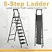9 Step Ladder with Tool Tray,Folding Step Stool with Wide Pedal,Safety Locking,Convenient Tool Platform,Sturdy Steel Ladder Portable Safety Ladder for Painting Home Garden Outdoor Garage