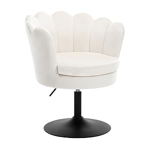 WOLTU Taburete de Tocador, Taburete de Maquillaje con Respaldo Forma Flor para Tocador, Dormitorio y Salón, Altura Ajustable 43-55cm, Terciopelo, Crema