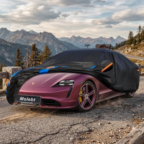 Image of Custom Fit Car Cover for Porsche Taycan (2020-2026), Upgraded Waterproof All Weather Outdoor Auto Cover with Driver Door Zipper & Mirror Pockets, UV /Snow /Dust Protection