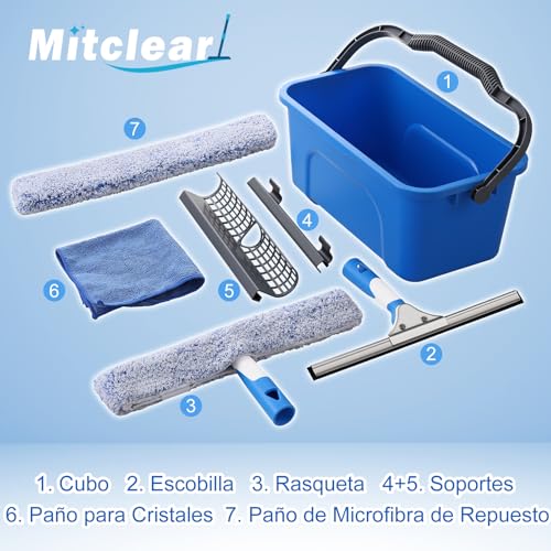 Miniatura 2 de Mitclear Kit De Limpieza De Ventanas, 7 Piezas - Incluye Cubo De 12l, Escobilla De Silicona 35cm, Rasqueta 35cm, Paño De Microfibra, Limpiador De Ventanas Profesional Para Ventanas Y Cristales