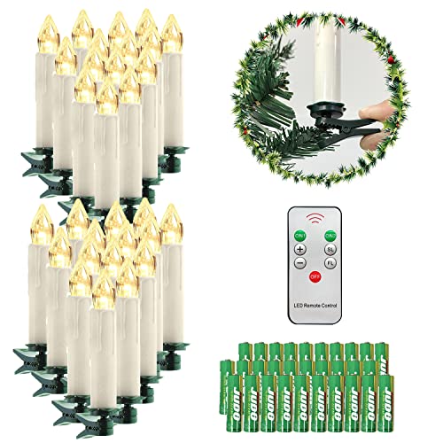 COOSNUG 30er Weihnachtskerzen LED Kerzenlichter Weihnachten Weiß LED Kerzen Warmweiß Fernbedienung Kabellos für Weihnachtsbaum Weihnachtsdeko Hochzeit Geburtstags Party Cover