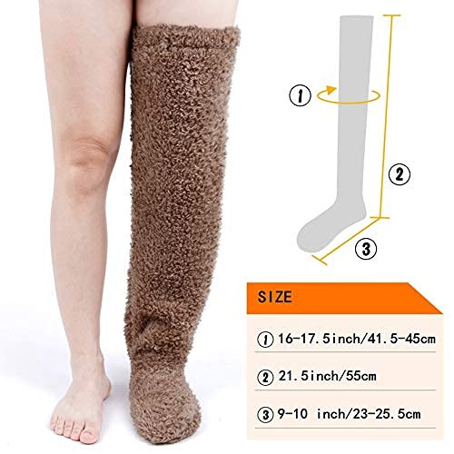 Peoaieh Over Knee High Fuzzy Socks Plush Slipper Stockings Furry Long Leg Warmers Winter Home Sleeping Socks (Brown) #TOP5