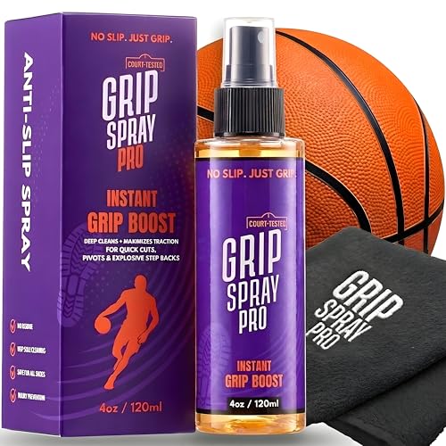 PYMENS Grip Spray Pro 4oz – #1 Grip Spray for Basketball Shoes + Microfiber Towel – Basketball Grip Spray | Anti-Slip Shoe Grip Spray for Indoor & Outdoor Courts