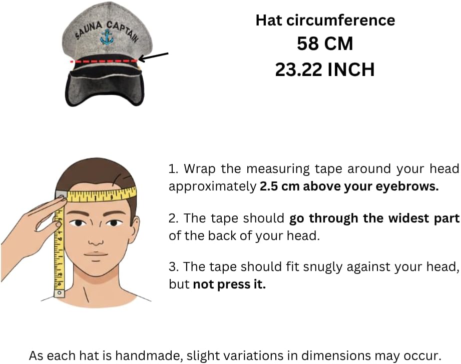 Sauna Captain Grey Sauna Hat, 100% Organic Wool Felt Hats for Russian Banya - Protect Your Head from Heat - English Sauna eBook Guide Included - with Embroidery