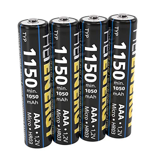 HEITECH AAA Akku Micro Typ 1150 1,2V NiMH - 4× Wiederaufladbare Batterien mit geringer Selbstentladung - Akkus für Geräte mit hohem Stromverbrauch