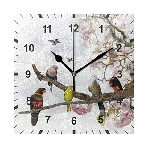 ISAOA Non Ticking Silent Wall Clock with Tropical Birds Cover