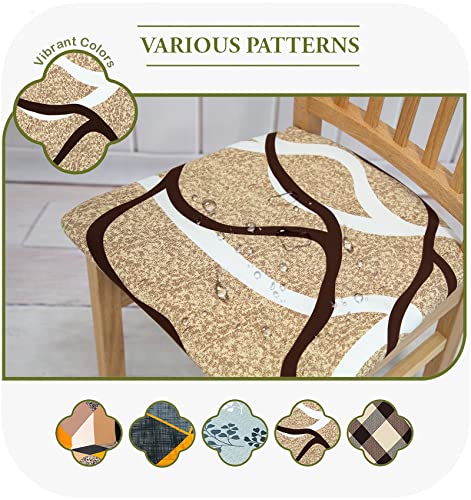 Comfy Gate 4, 6, Pc Waterproof Chair Seat Covers For Dinng Room, Washable Dining Chair Seat Covers, Seat Cushion Covers For Dining Chair, Elastic Kichen Chair Seat Covers Set Of 4, 6, Brown Stripes #TOP5