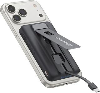 Muvtech Turbobric Qi2 Certified 10000mAh Premium Power Bank, 35W Fast Charging, Charges iPhone 50% in 30 Minutes, Built-in Type C Cable & Kickstand for iPhone 17,16,15,14,13, Samsung, Tablets, Watch