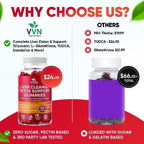 Vvnaturals Sugar-Free 26-In-1 Liver Cleanse Detox & Repair Fatty Liver Formula Gummies; 3000Mg Blend Of Glutathione, Silymarin Milk Thistle, Choline, Tudca & More | Natural Liver Health — 60 Vegan Ct #TOP7