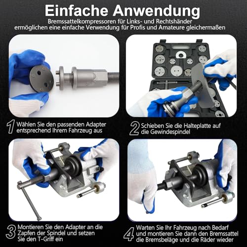 DASBSTE 23-TLG. Universal Bremskolben Rückstellwerkzeug, Bremskolbenrücksteller mit Links- & Rechtsgewinde (Schwarz)