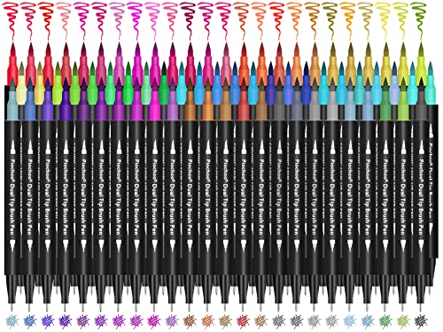 Piochoo Dual Brush Marker Pens, 72 Colored Markers Set with Fine Tip and Brush Tip for Kids,Art Markers for Adult Coloring