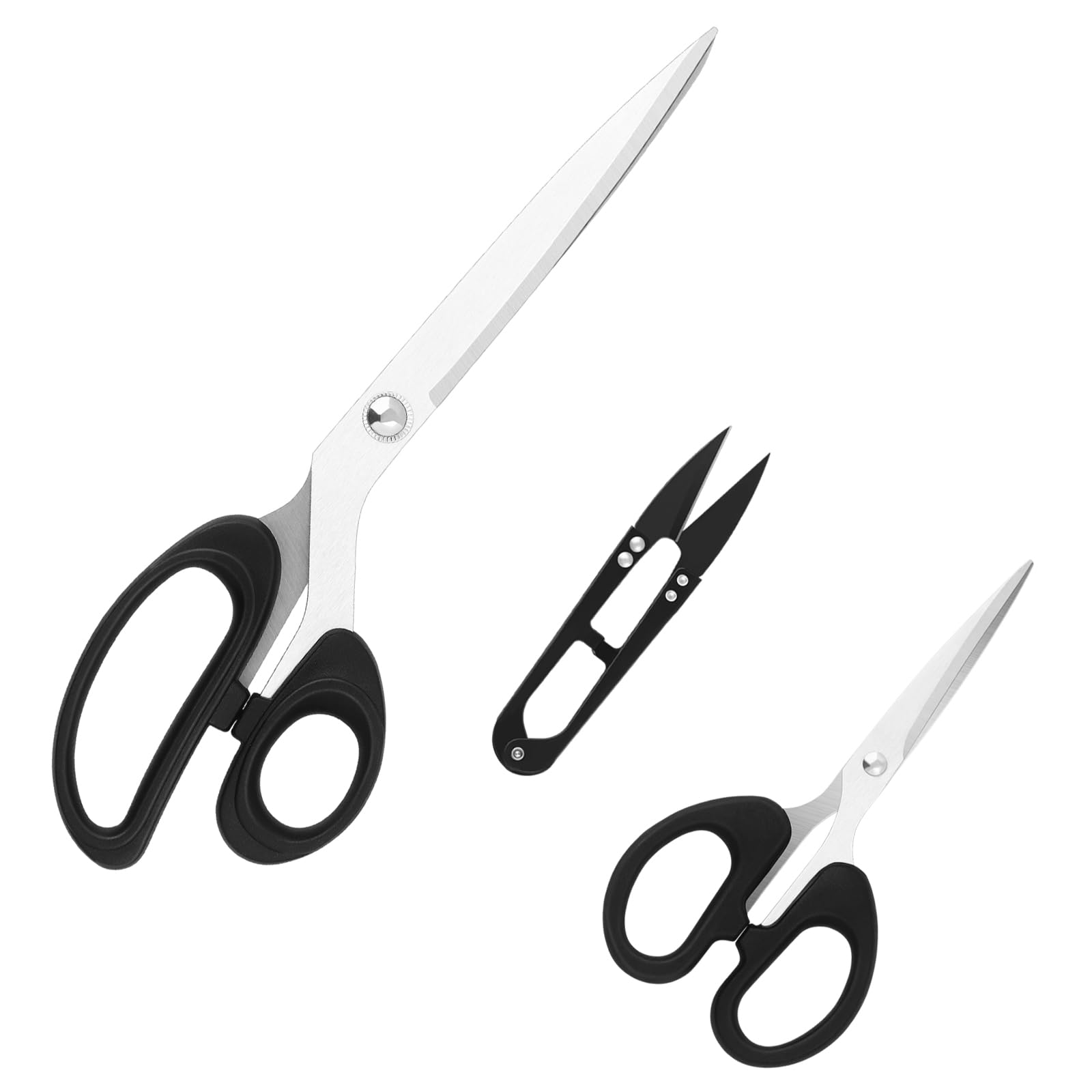 10-Inch Fabric Scissors with Sharp Stainless Steel Blades and Soft-Grip Handles, Includes Dressmaking Sewing Scissor, Craft and Thread Trimming Scissors. 3-Piece Set, Black