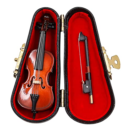 Alnicov Mini violín de Madera, violín pequeño con Soporte para Arco y Estuche para niños, Accesorio para casa de muñecas